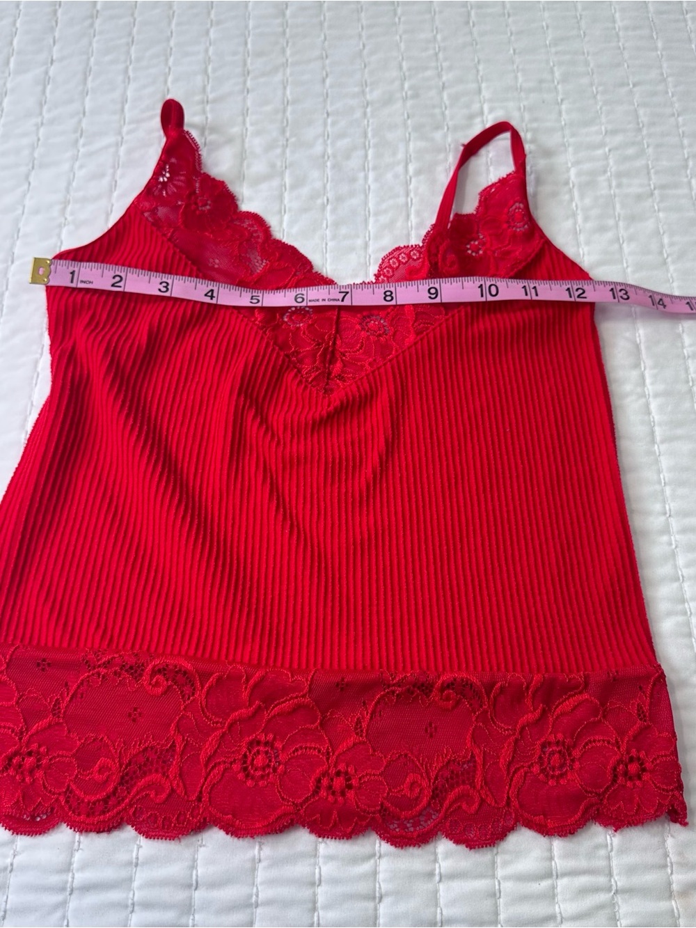 Set of 3 Multicolor Red , Blue And Yellow Lace-Trim Ribbed Camisole Crop Top M - Picture 3 of 13
